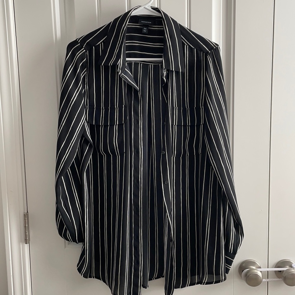 Black and white stripe sheer blouse. Size medium